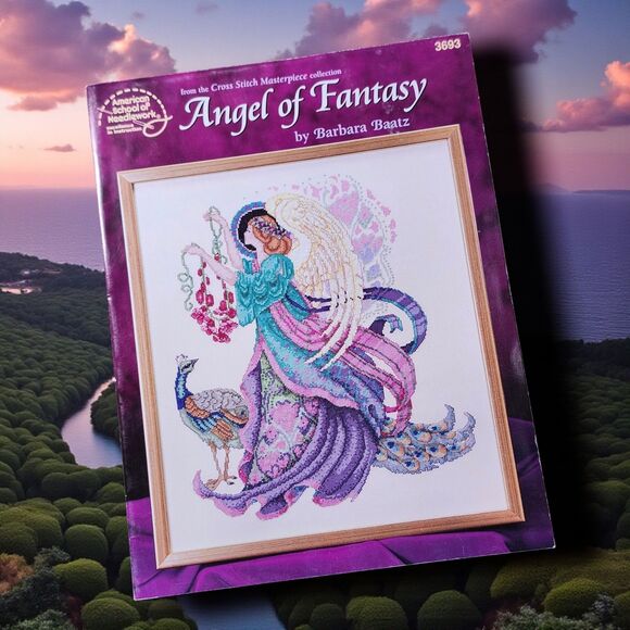 Vintage Barbara Baatz Angel of Fantasy Cross Stitch Pattern Peacock - Picture 1 of 2
